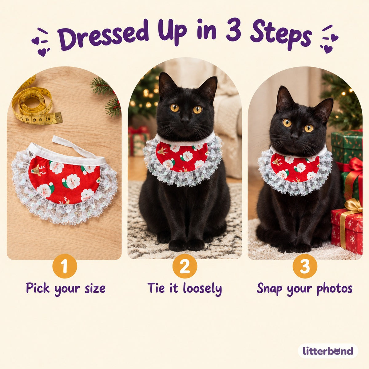 Santa & Candy Cane Lace Bib - how to put it on