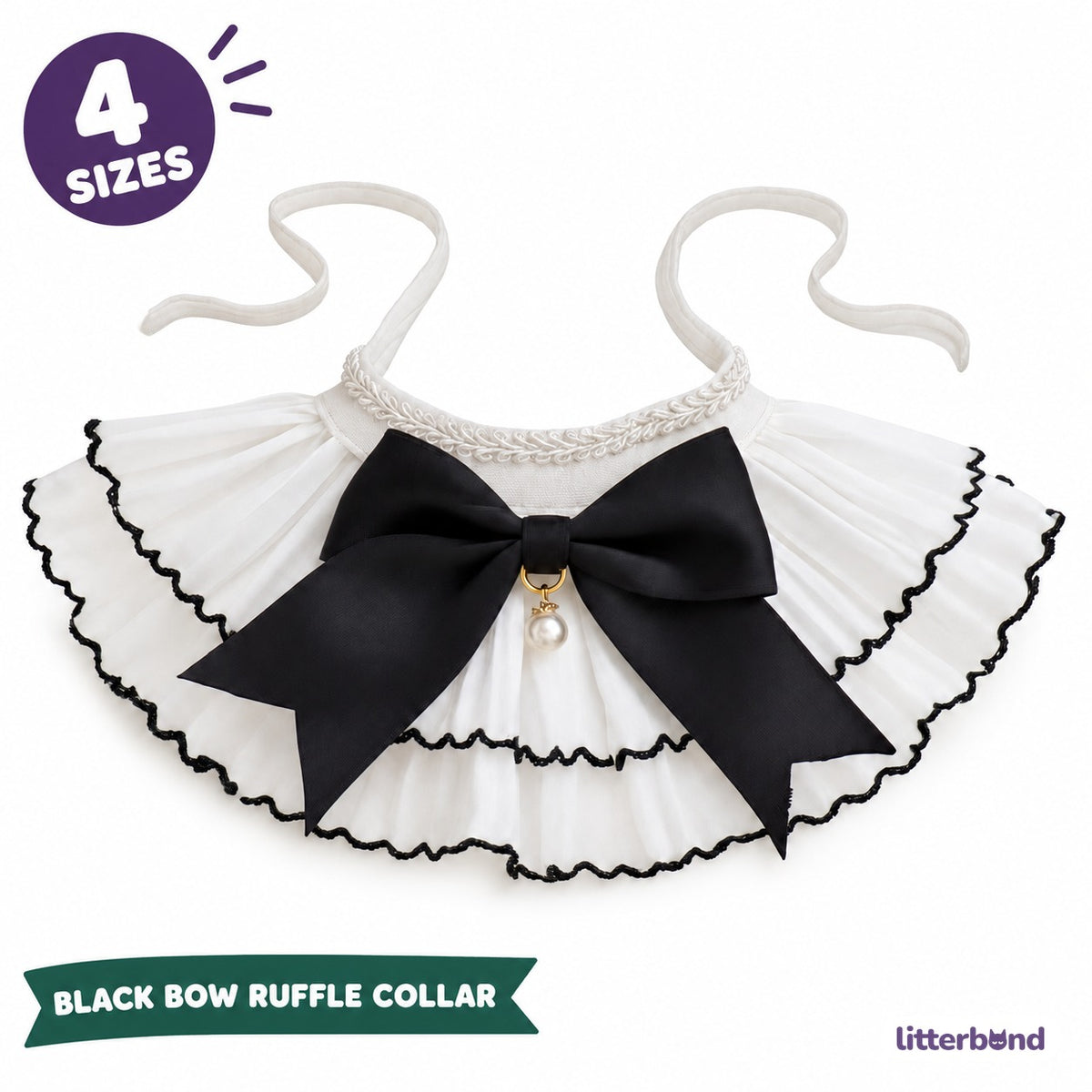 Black Bow Pleated Chiffon Collar