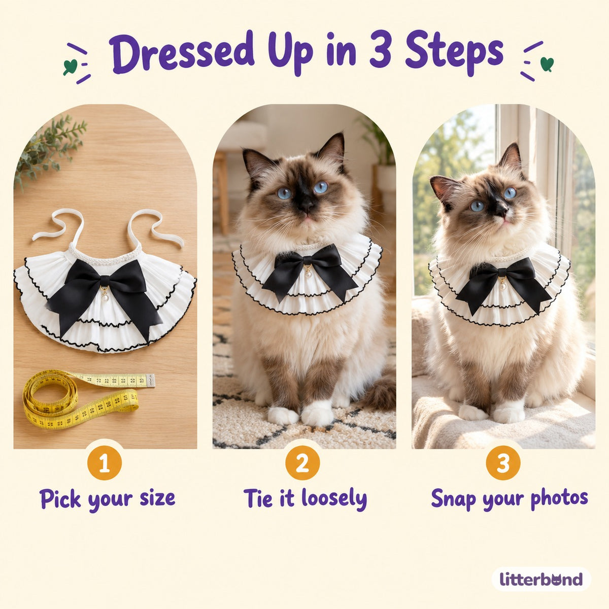 Black Bow Pleated Chiffon Collar - how to put it on