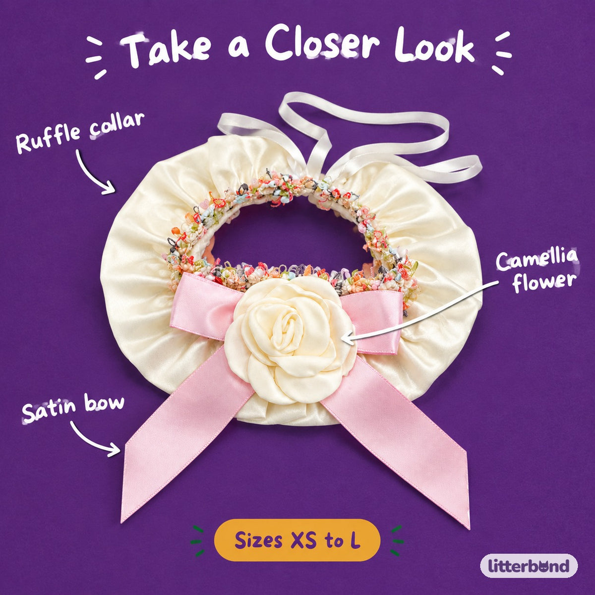 Satin Camellia Ruffle Collar - close-up details
