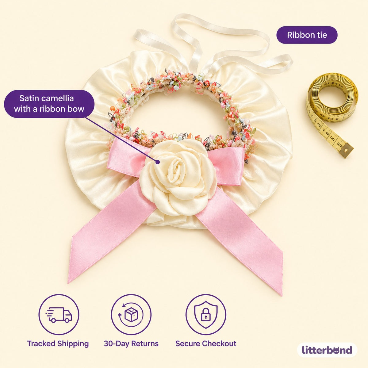 Satin Camellia Ruffle Collar - size and details