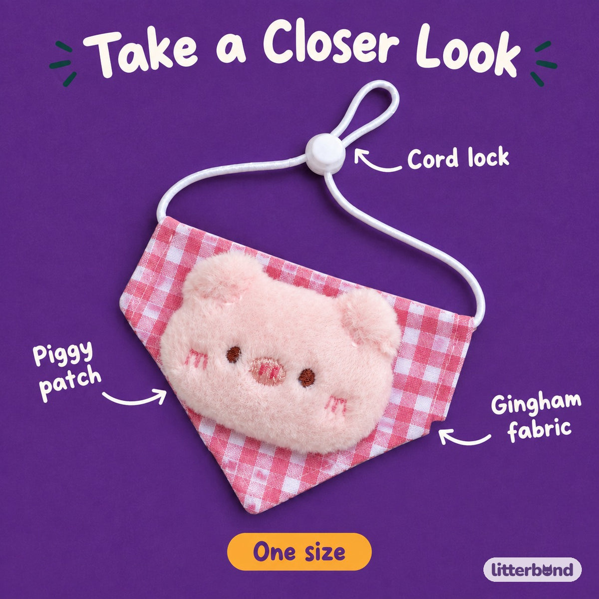 Pink Piggy Gingham Bandana - close-up details