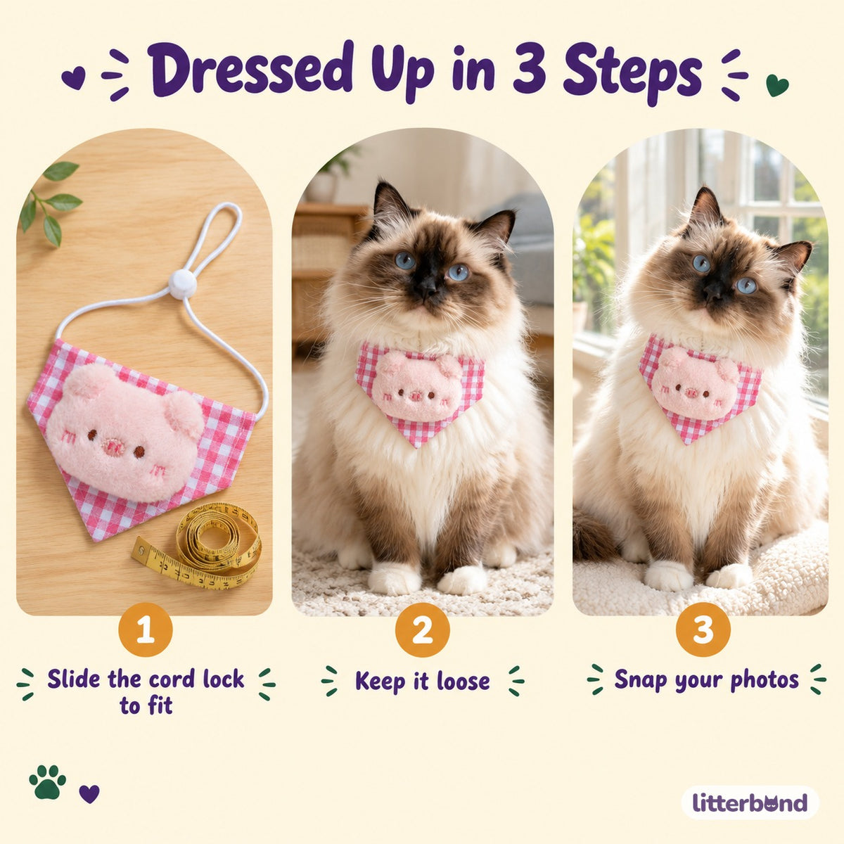 Pink Piggy Gingham Bandana - how to put it on