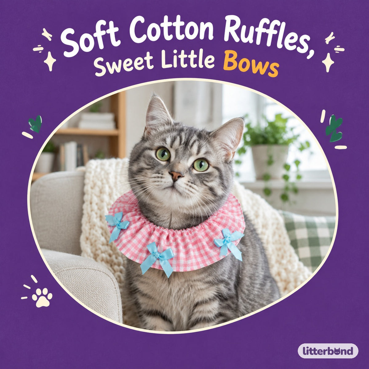 Cotton Print Scrunchie Collar on a cat
