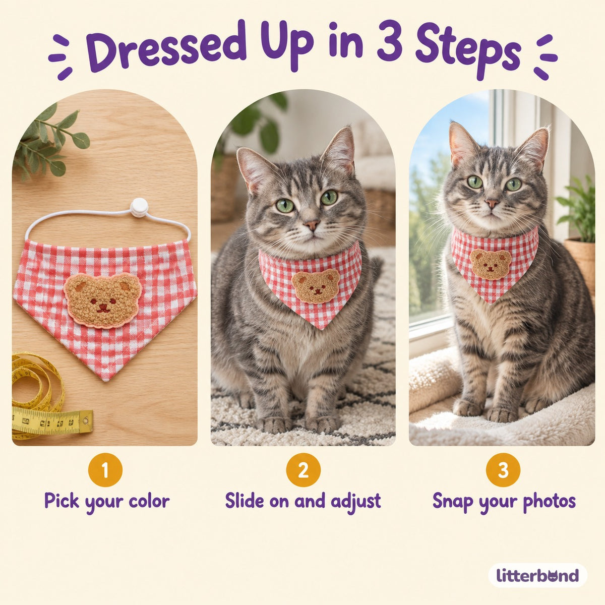 Teddy Bear Gingham Bandana - how to put it on