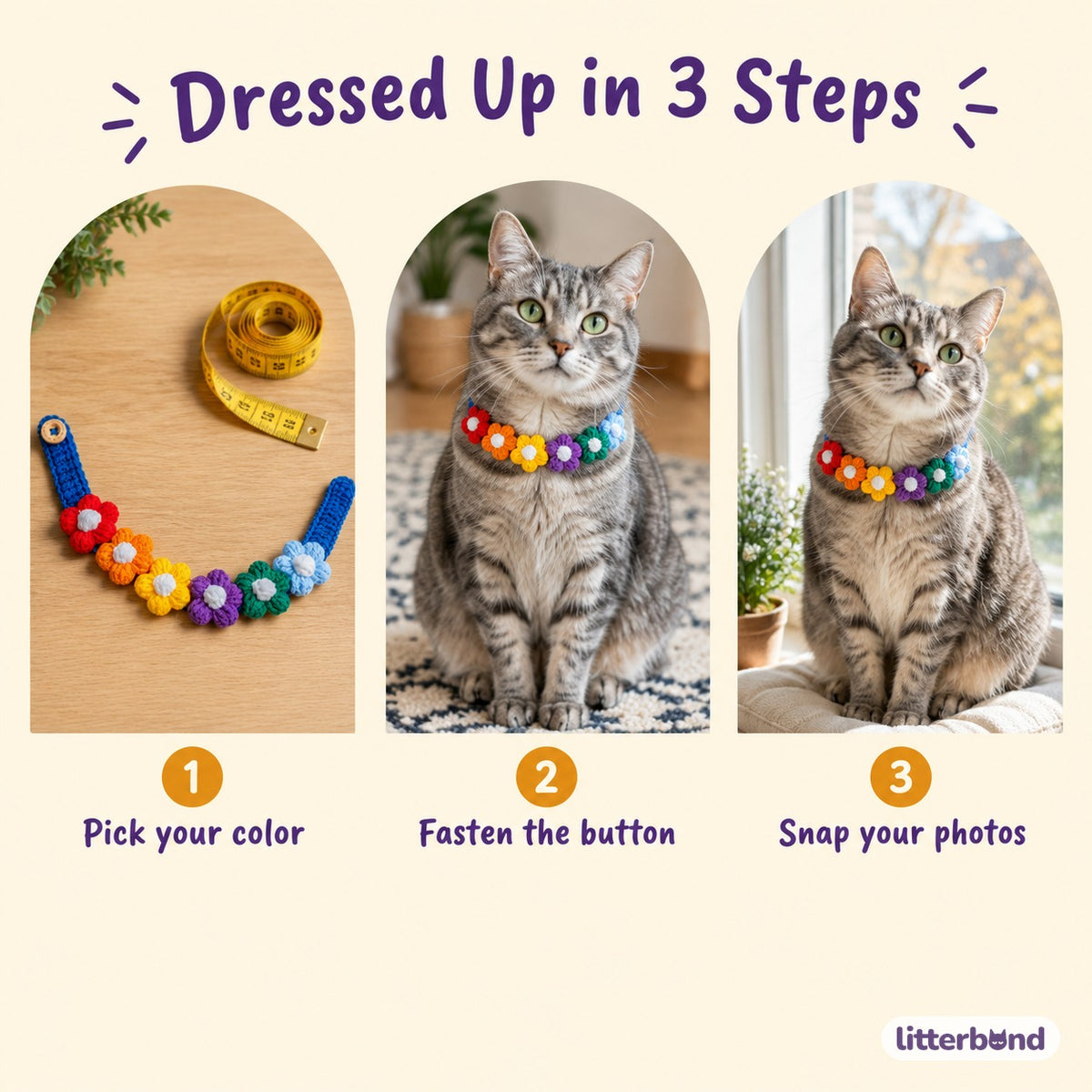 Puff Flower Crochet Collar - how to put it on