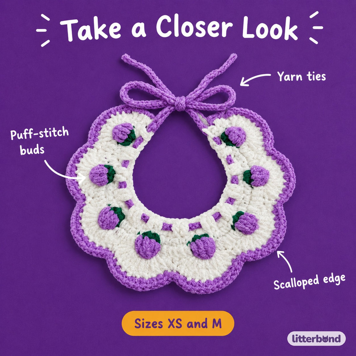 Crochet Puff Bud Bib - close-up details