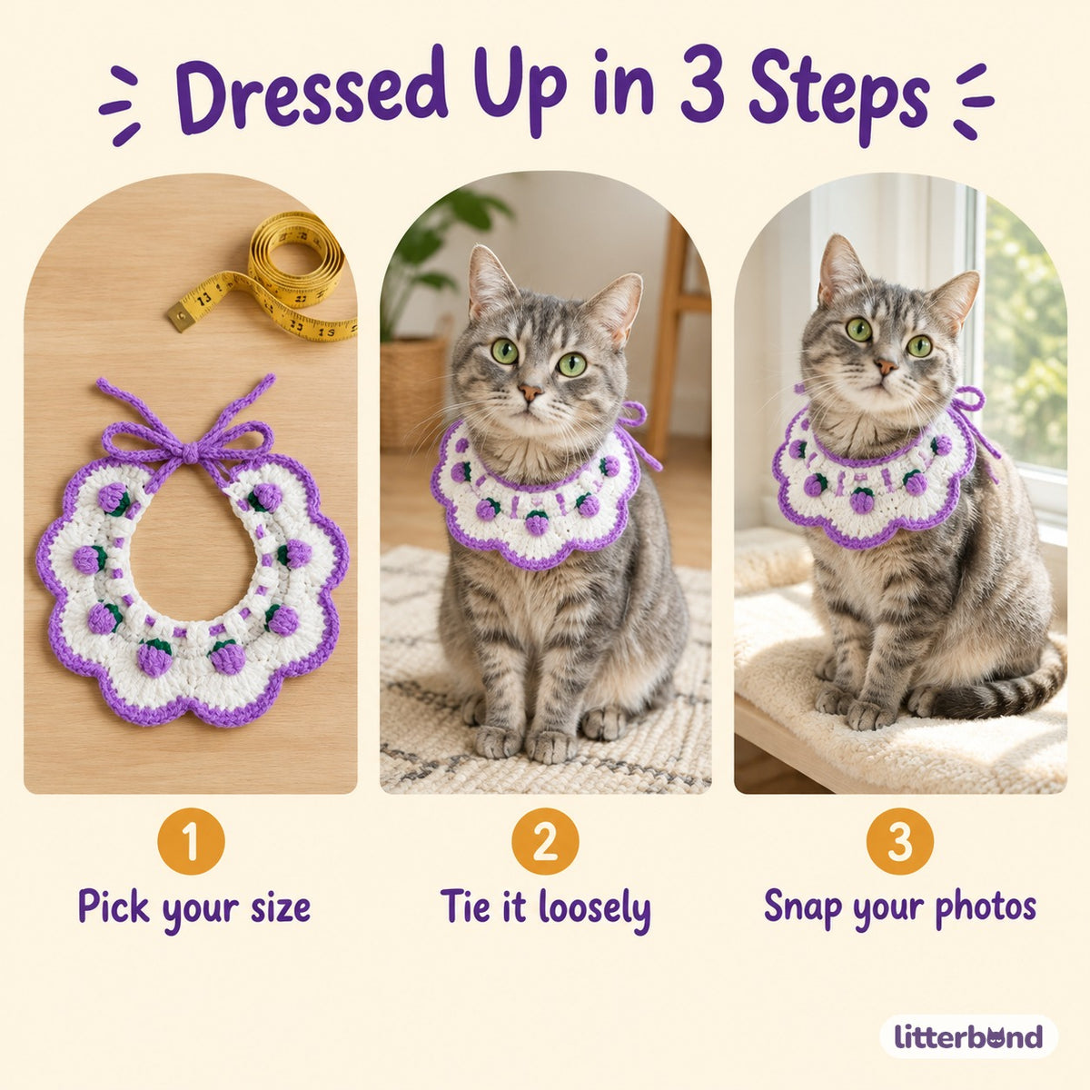 Crochet Puff Bud Bib - how to put it on