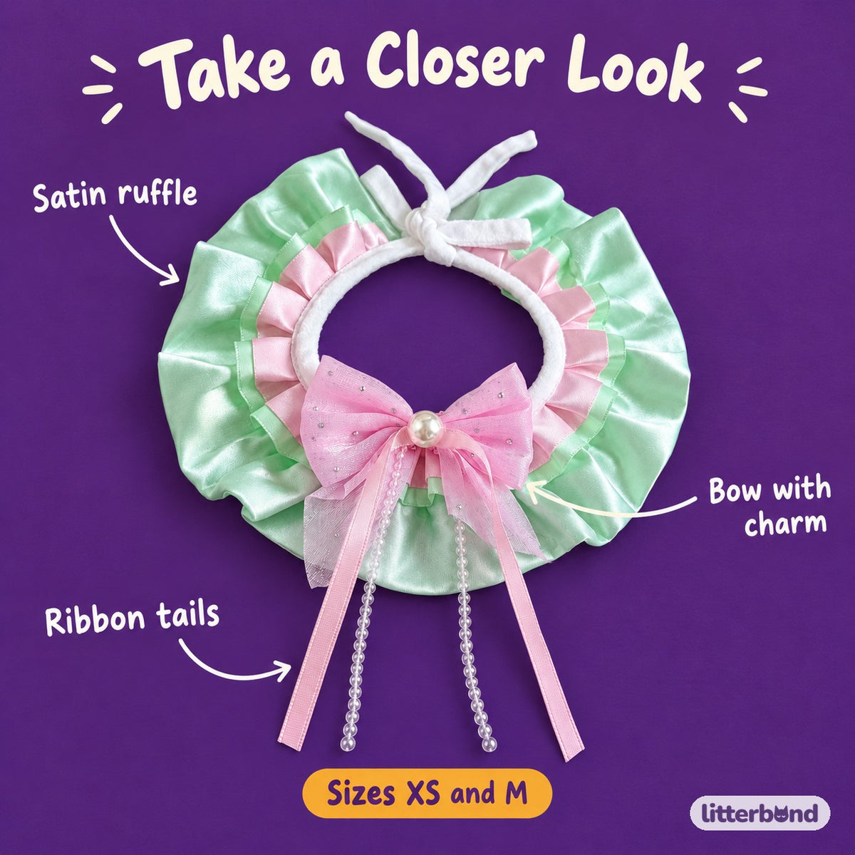Pastel Fairy Satin Ruffle Bib - close-up details