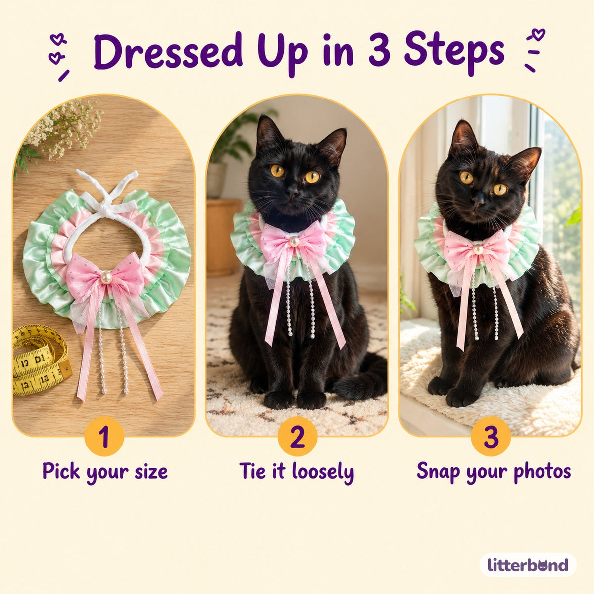 Pastel Fairy Satin Ruffle Bib - how to put it on