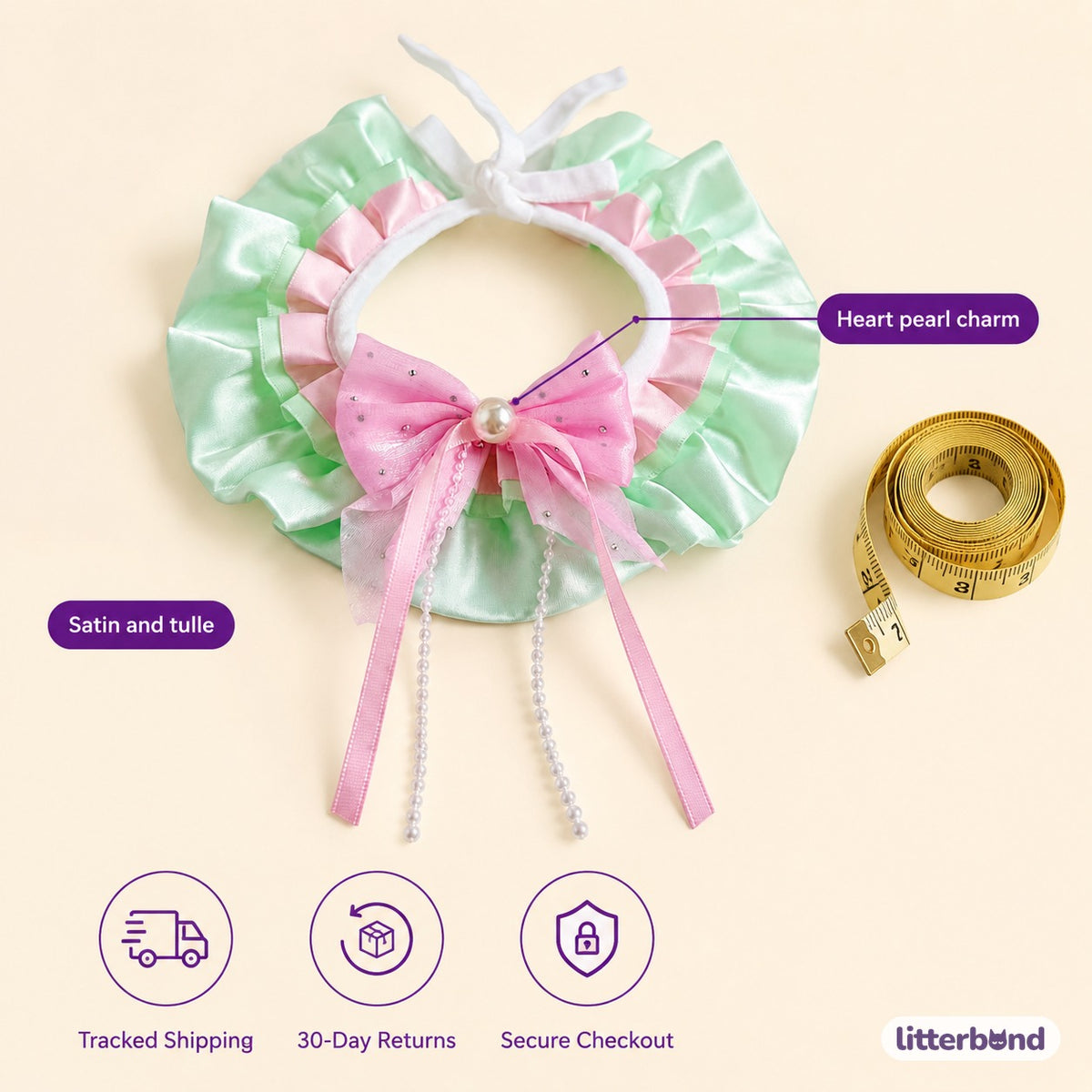 Pastel Fairy Satin Ruffle Bib - size and details