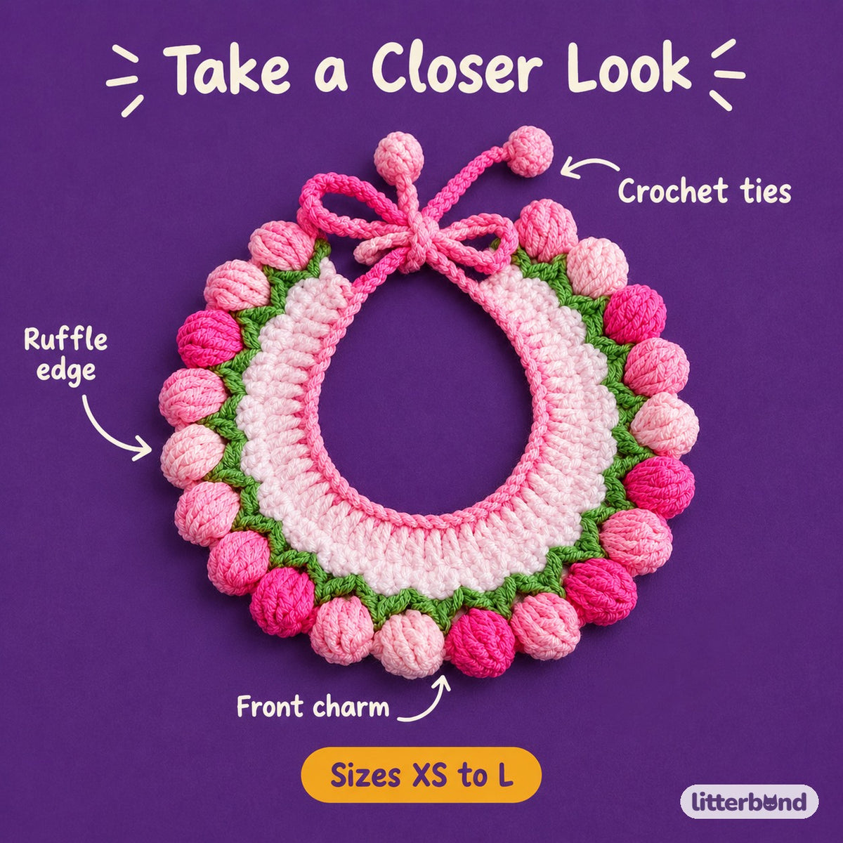 Scalloped Charm Crochet Ruffle Bib - close-up details
