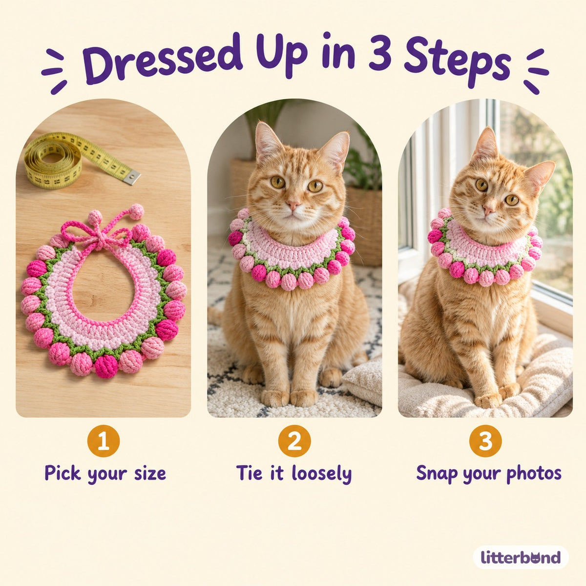 Scalloped Charm Crochet Ruffle Bib - how to put it on