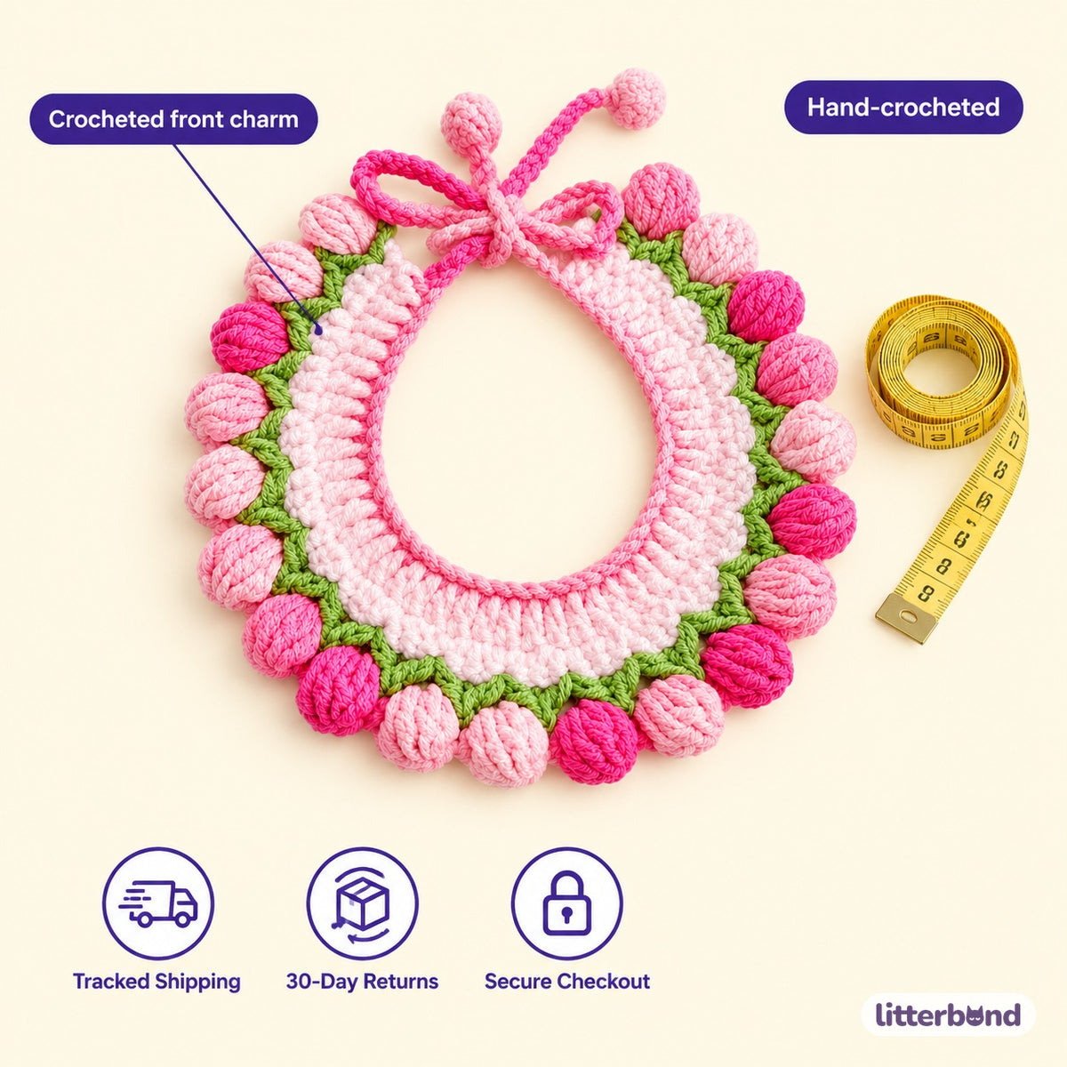 Scalloped Charm Crochet Ruffle Bib - size and details