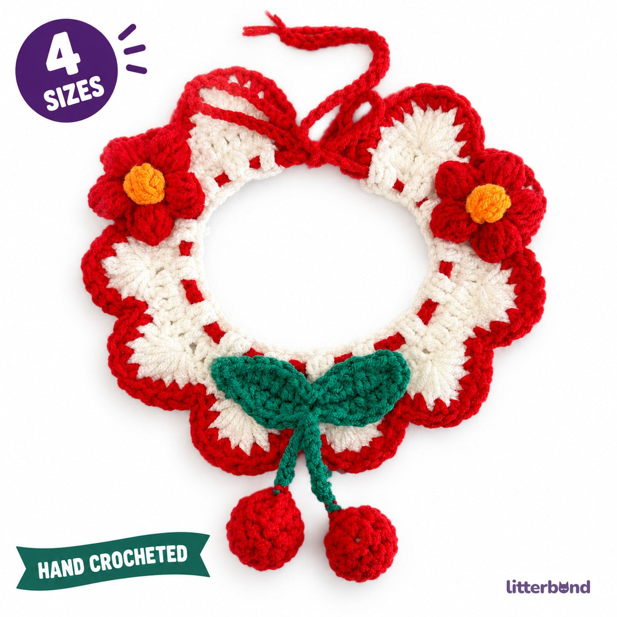 Red Cherry Crochet Flower Collar