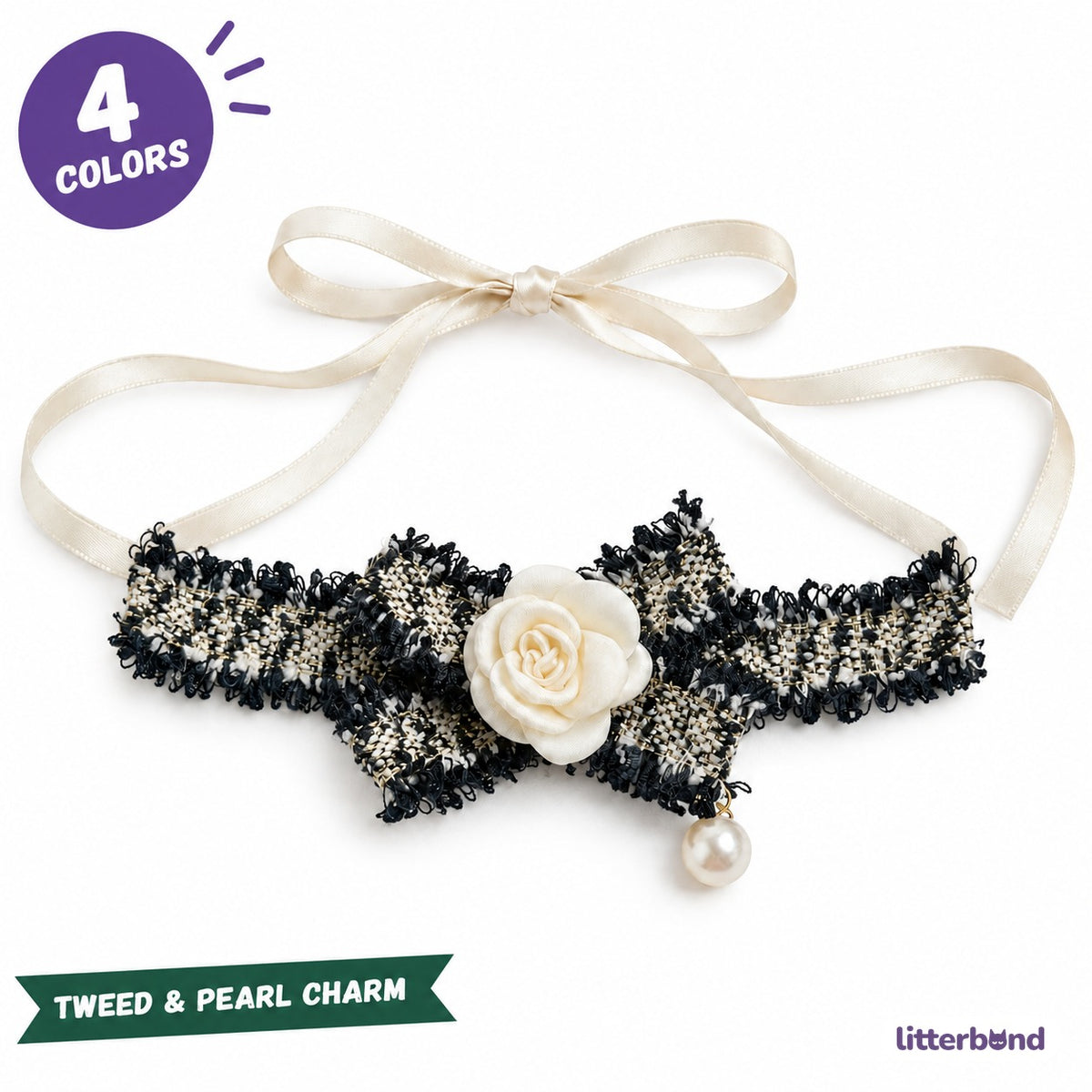 Tweed-Style Flower Ribbon Collar