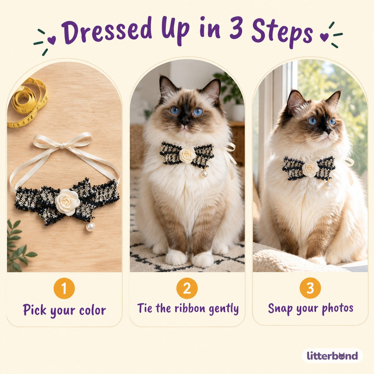 Tweed-Style Flower Ribbon Collar - how to put it on