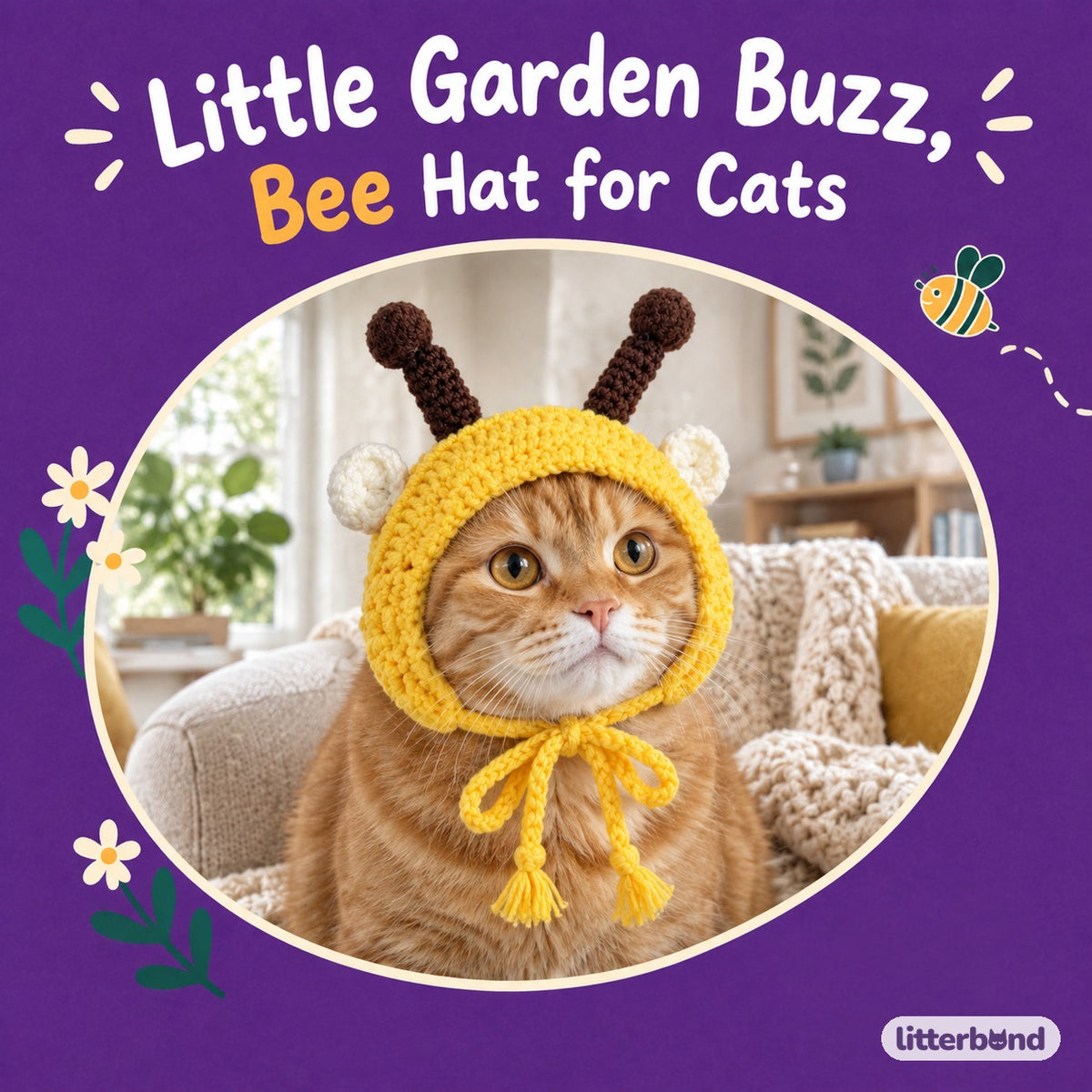 Bumblebee Crochet Hat on a cat