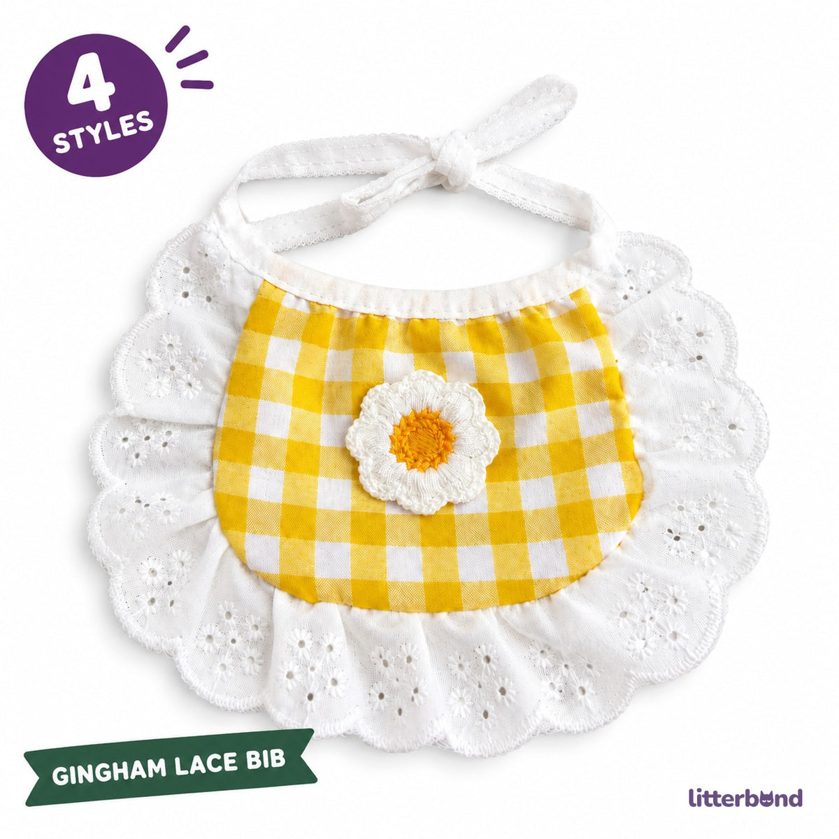 Daisy Gingham Lace Bib