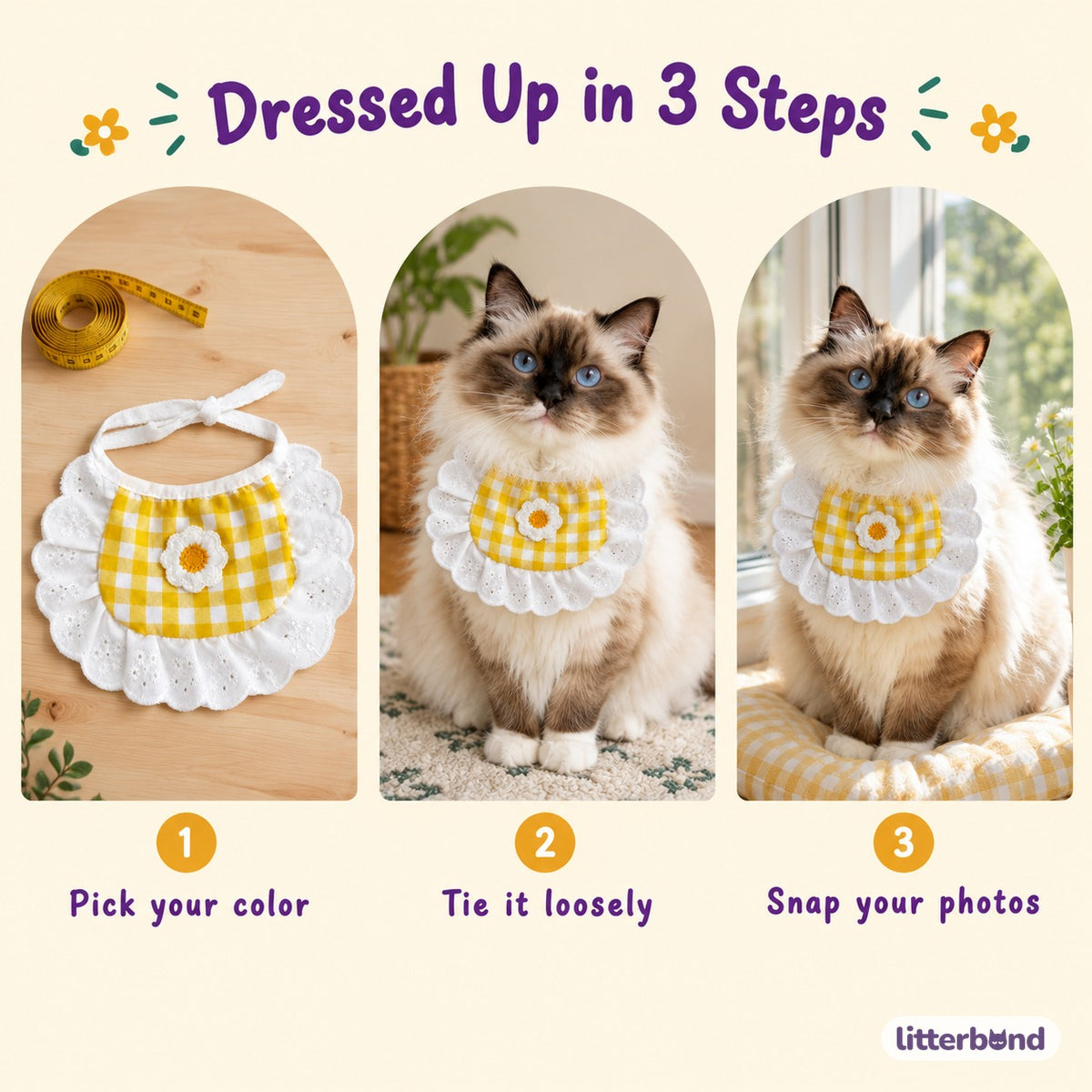 Daisy Gingham Lace Bib - how to put it on