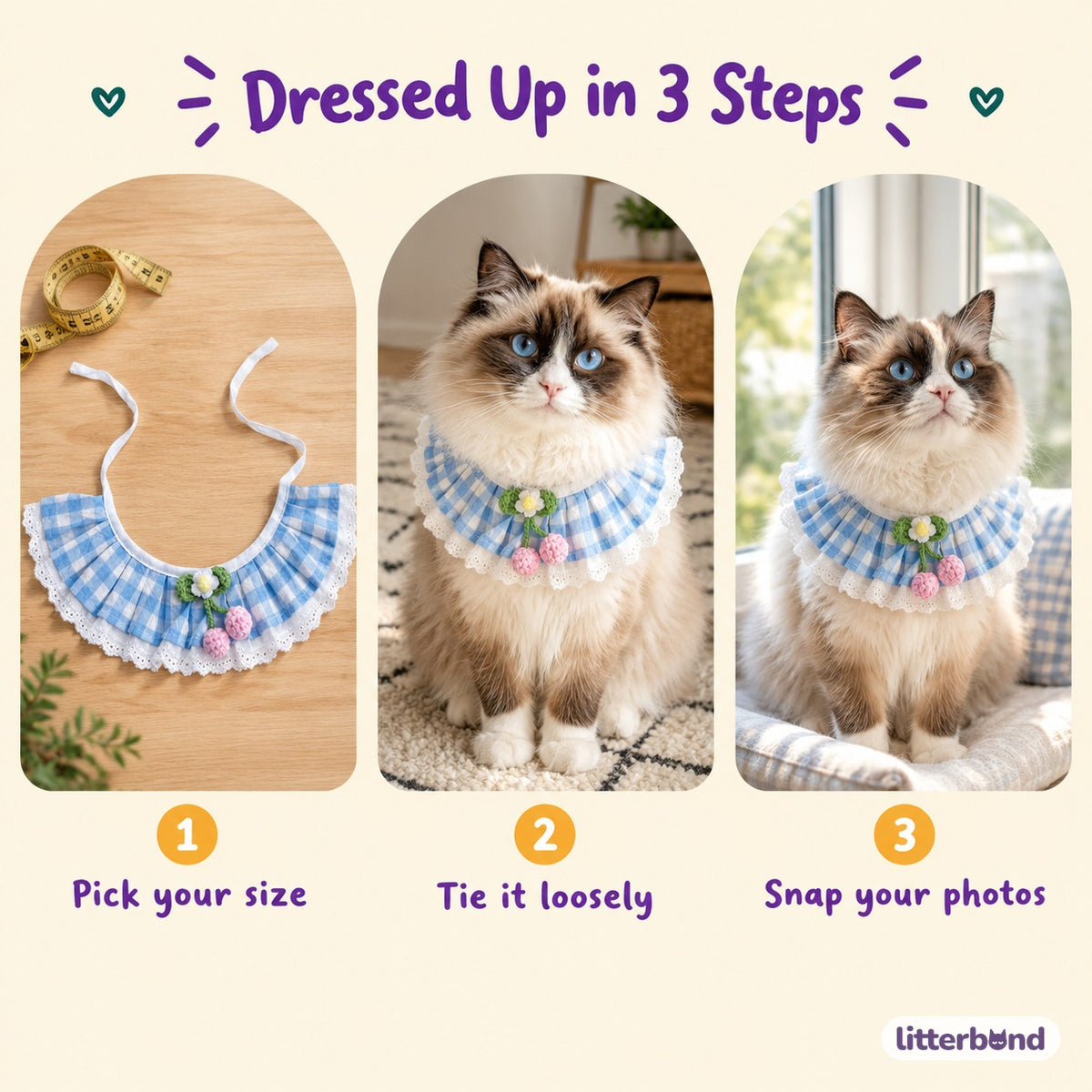 Pleated Gingham Cherry Collar - how to put it on