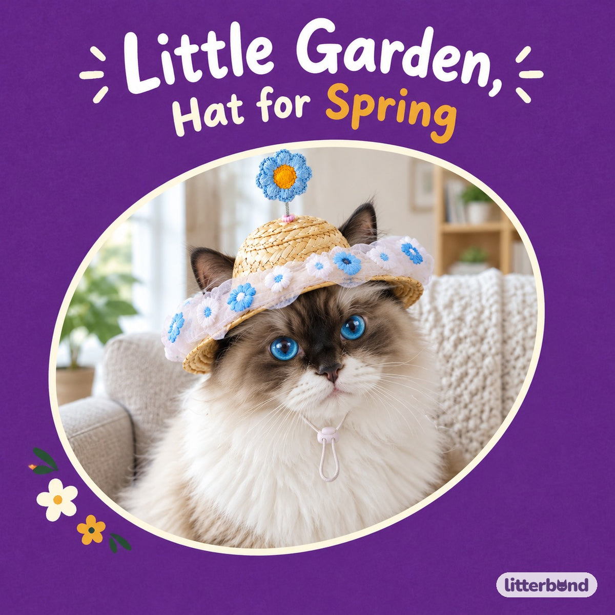 Spring Flower Straw Hat on a cat