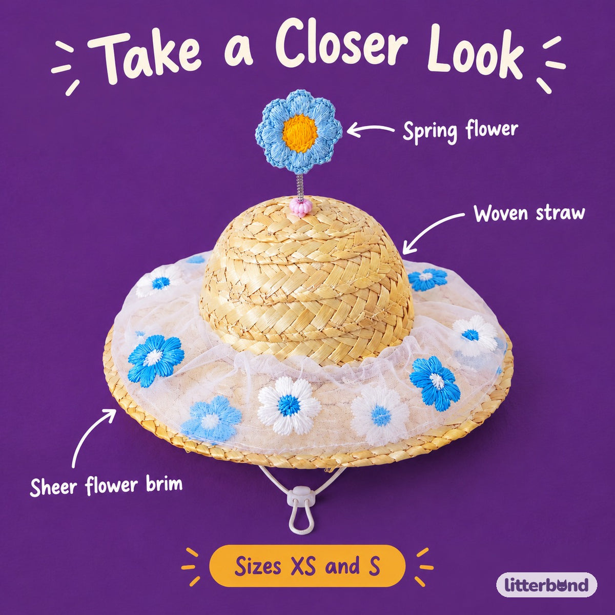 Spring Flower Straw Hat - close-up details