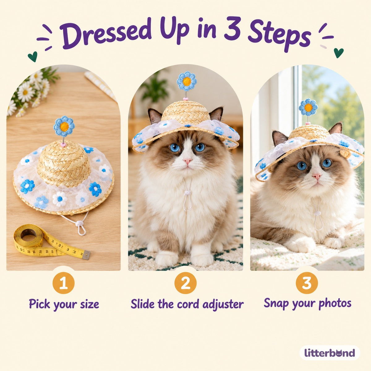 Spring Flower Straw Hat - how to put it on