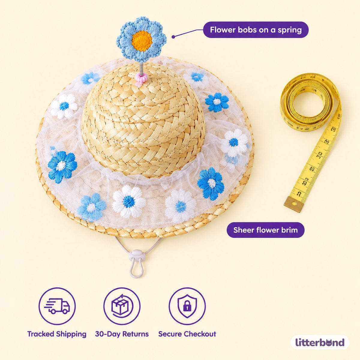 Spring Flower Straw Hat - size and details