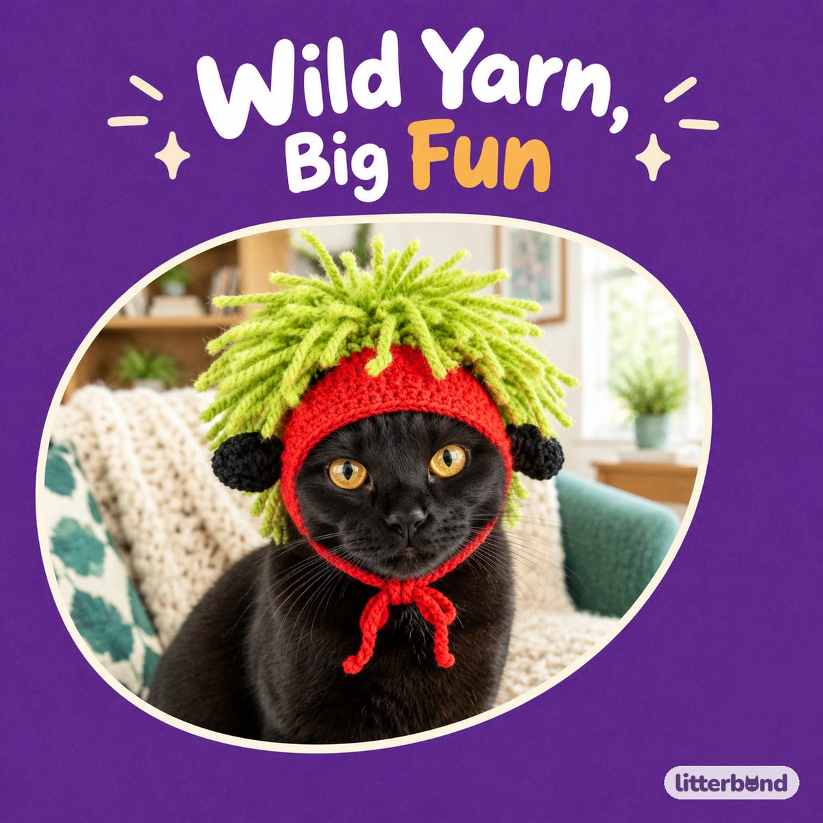 Yarn Hair Crochet Hat on a cat