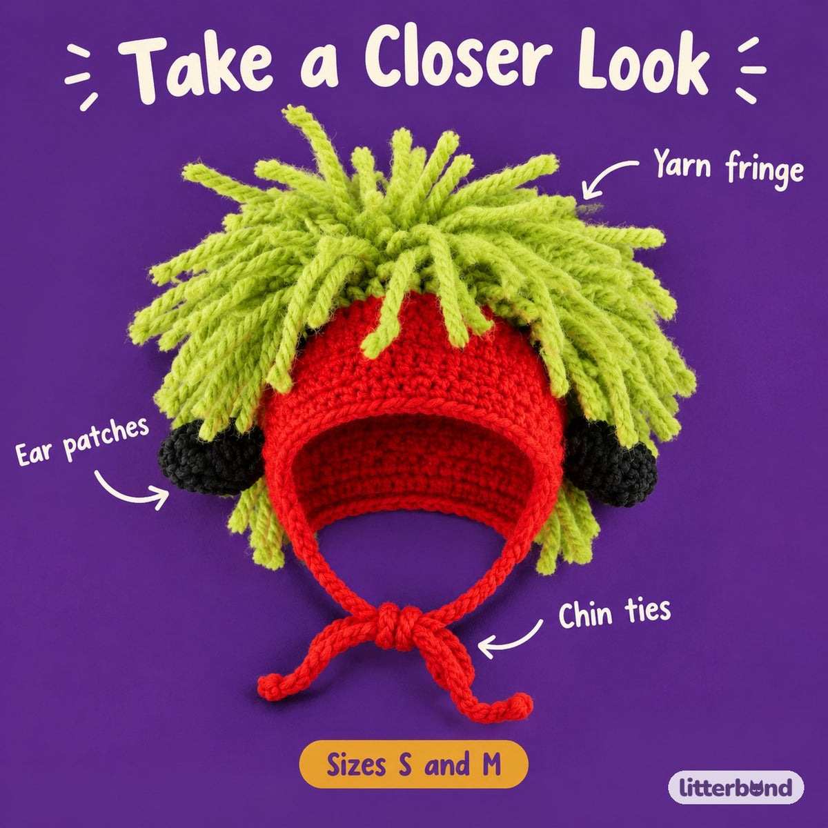 Yarn Hair Crochet Hat - close-up details