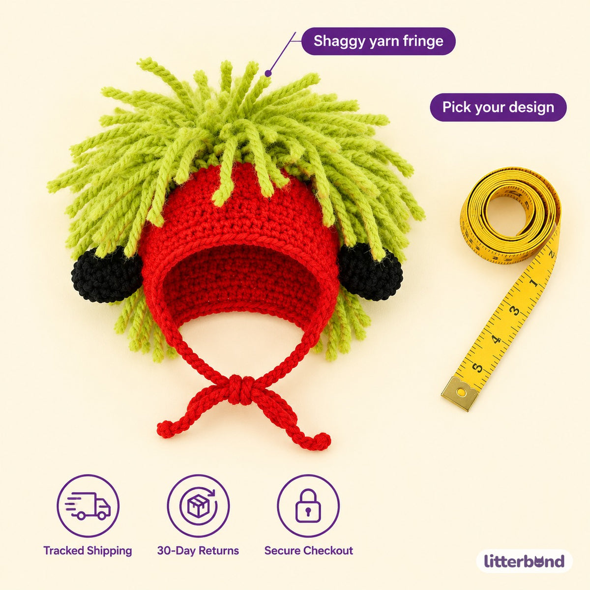 Yarn Hair Crochet Hat - size and details