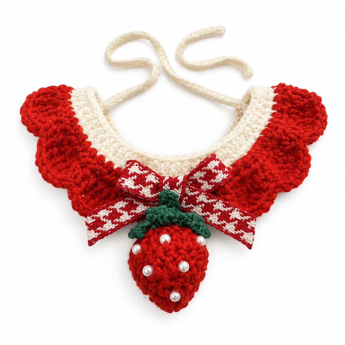 Strawberry & Berry Crochet Collar - Strawberry Bow