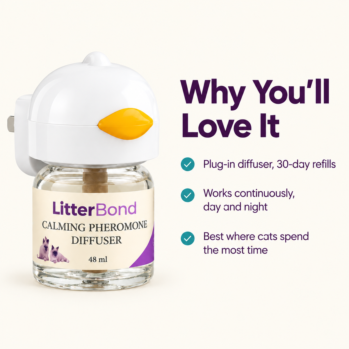 LitterBond Calming Diffuser Kit 1 diffuser + 2 refills - key features
