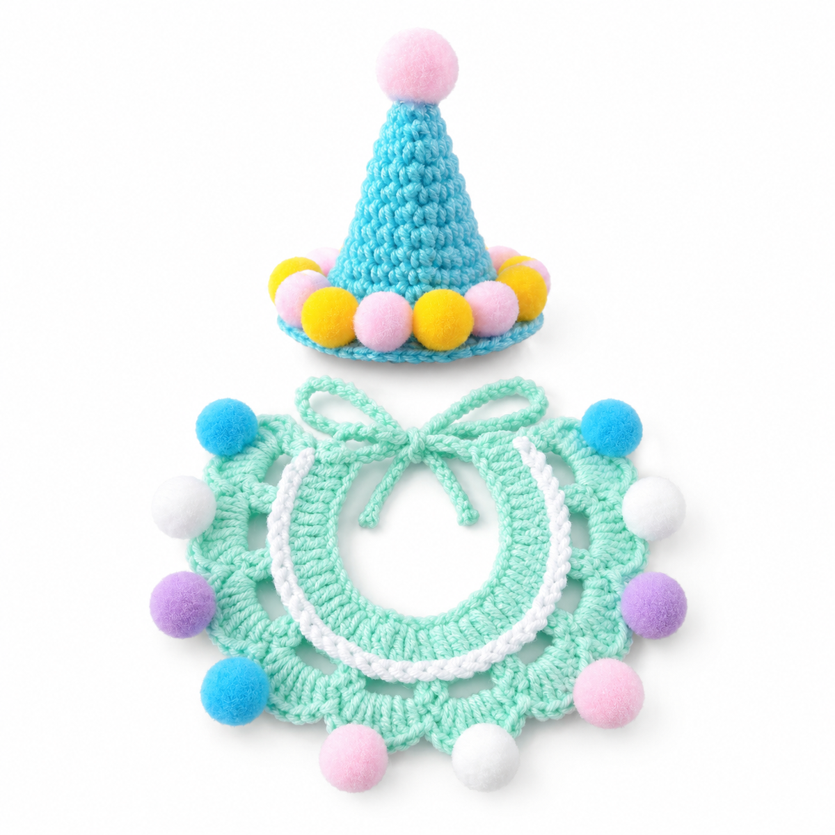 Crochet Party Hat & Collar Options - Aqua Hat & Mint Collar Set