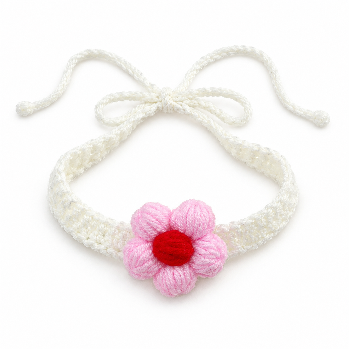 Single Puff Flower Crochet Collar - Pink Flower