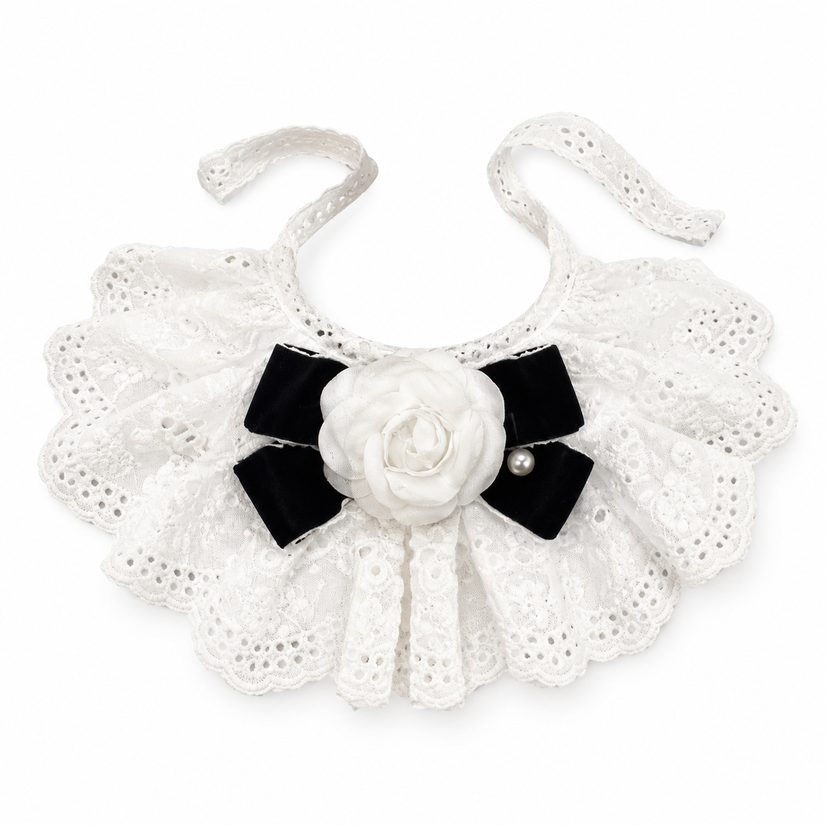 Eyelet Lace Camellia Bib - White Lace Camellia