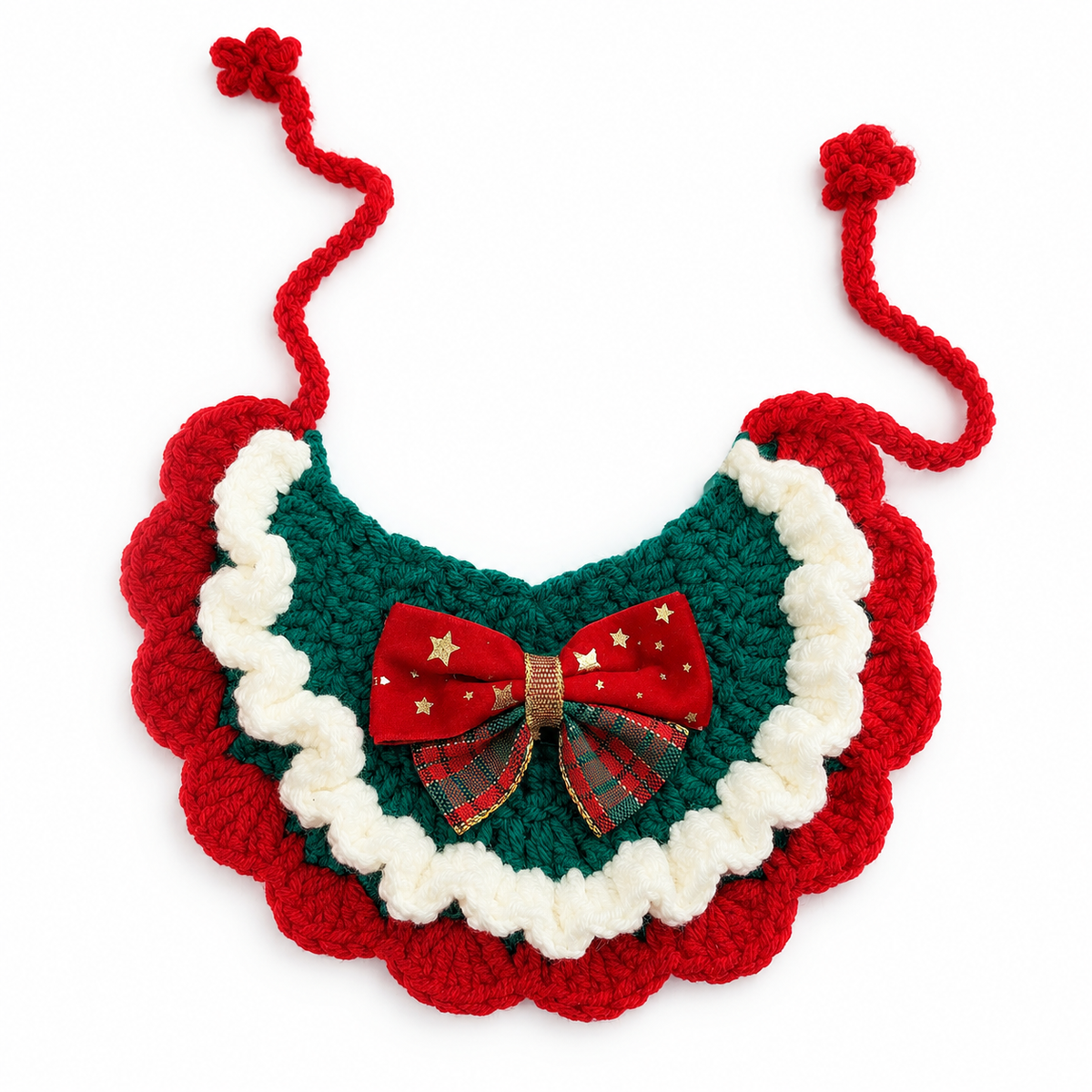 Christmas Bow Ruffle Bib - Green Plaid Bow