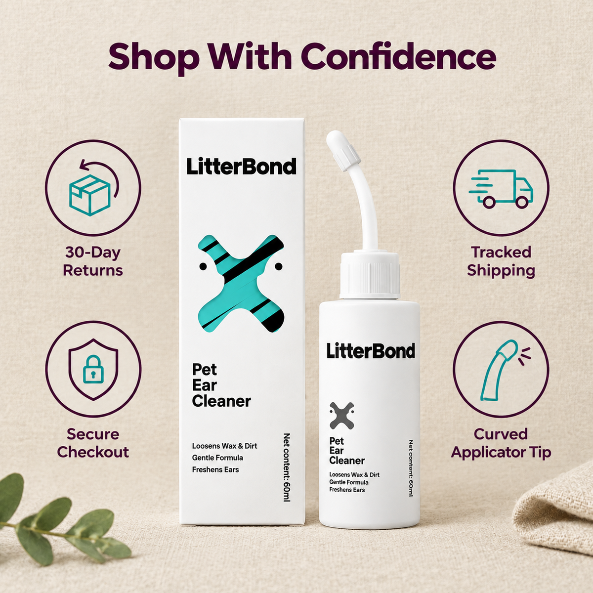 LitterBond Ear Cleaner 60 ml - 30-day returns, tracked shipping, secure checkout