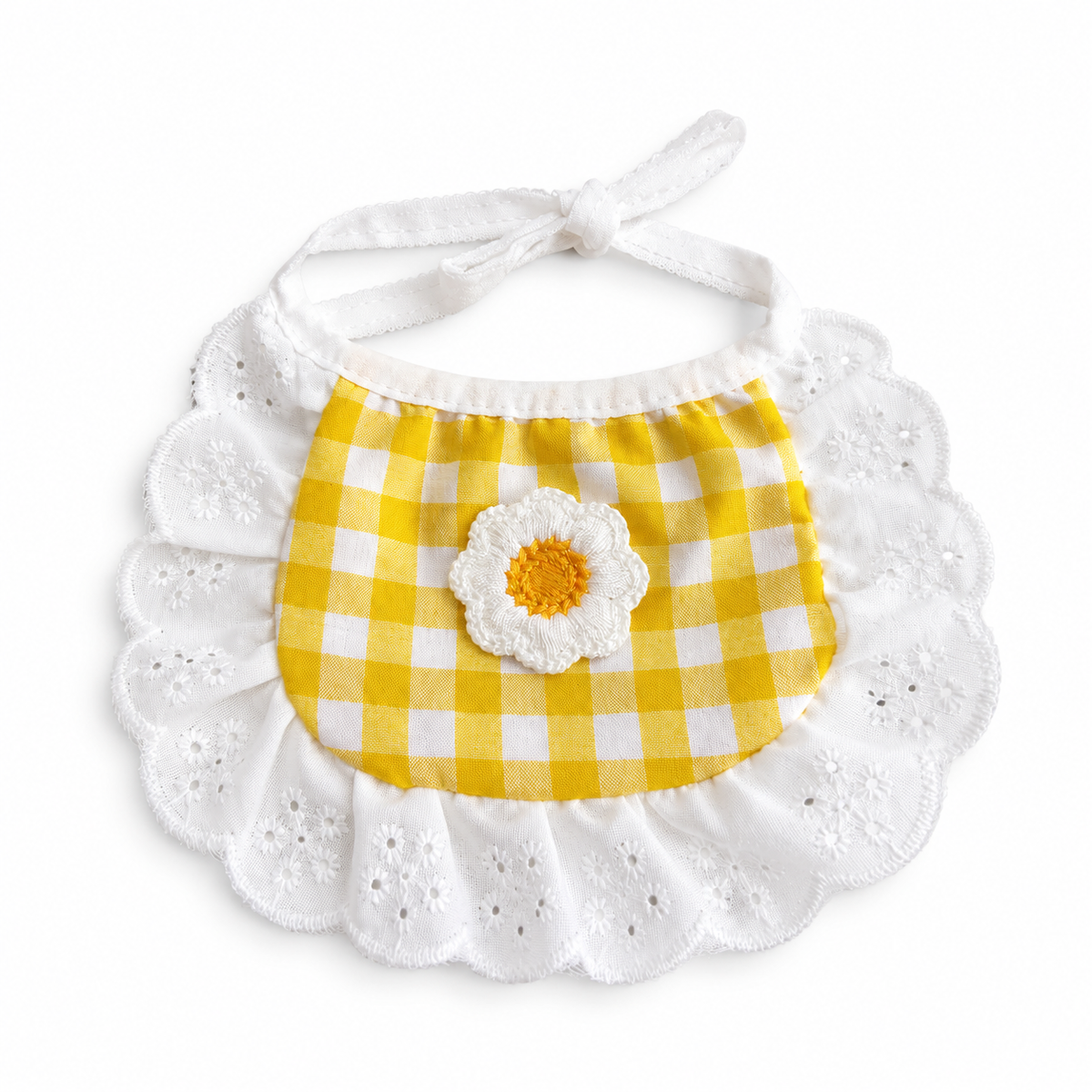 Daisy Gingham Lace Bib - Yellow Gingham