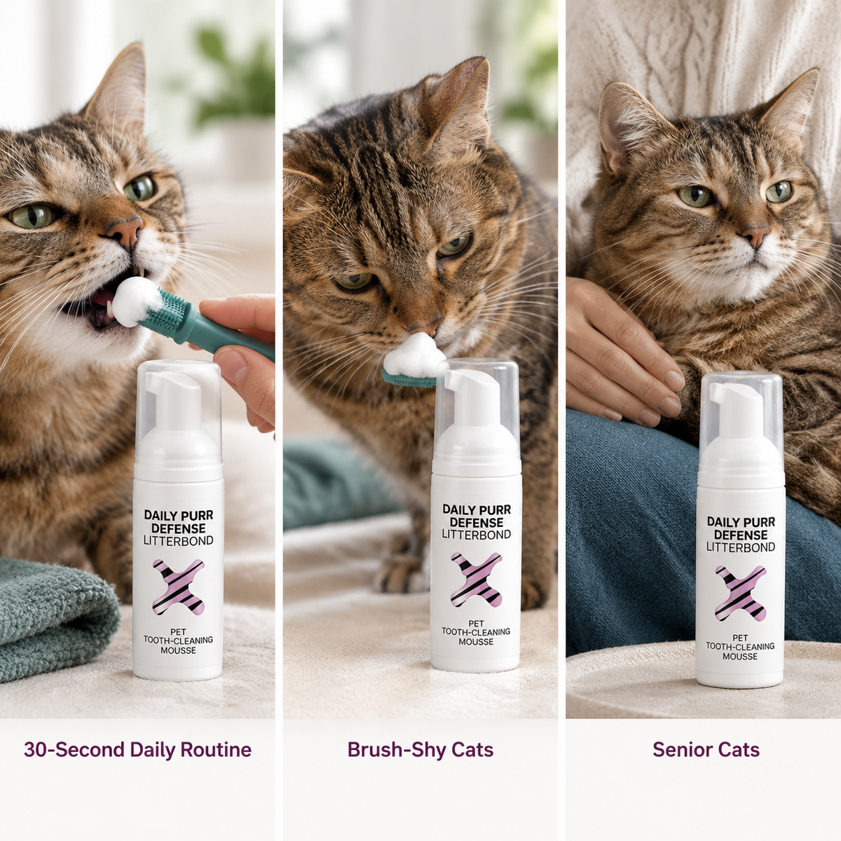 LitterBond Daily Purr Defense Dental Mousse 60 ml - three ways to use it