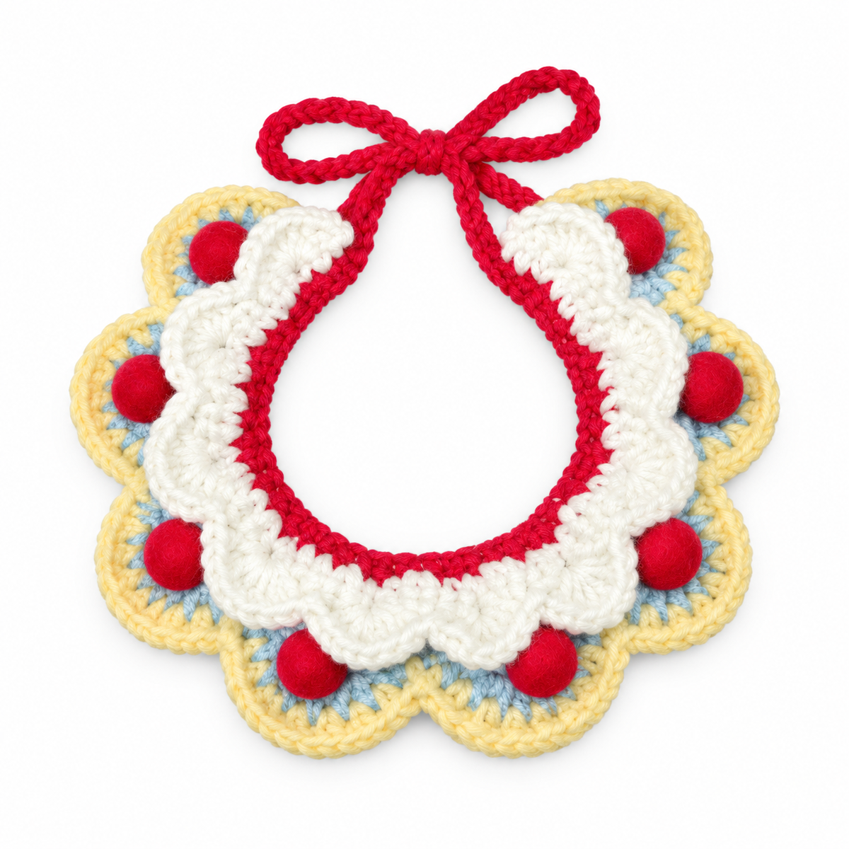 Felt Dot Ruffle Crochet Collar - Butter Yellow & Red