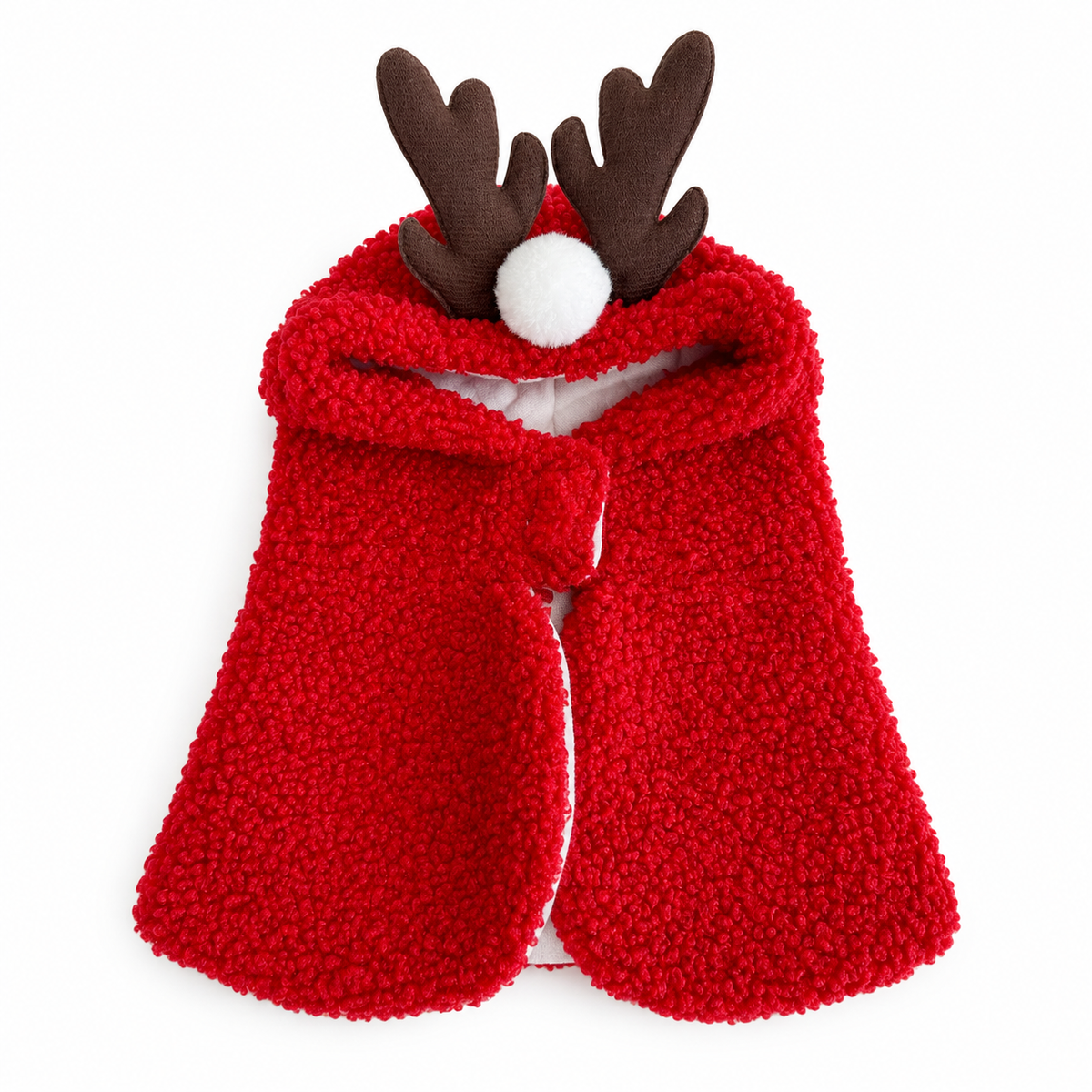 Christmas Hooded Fleece Cape - Red Reindeer