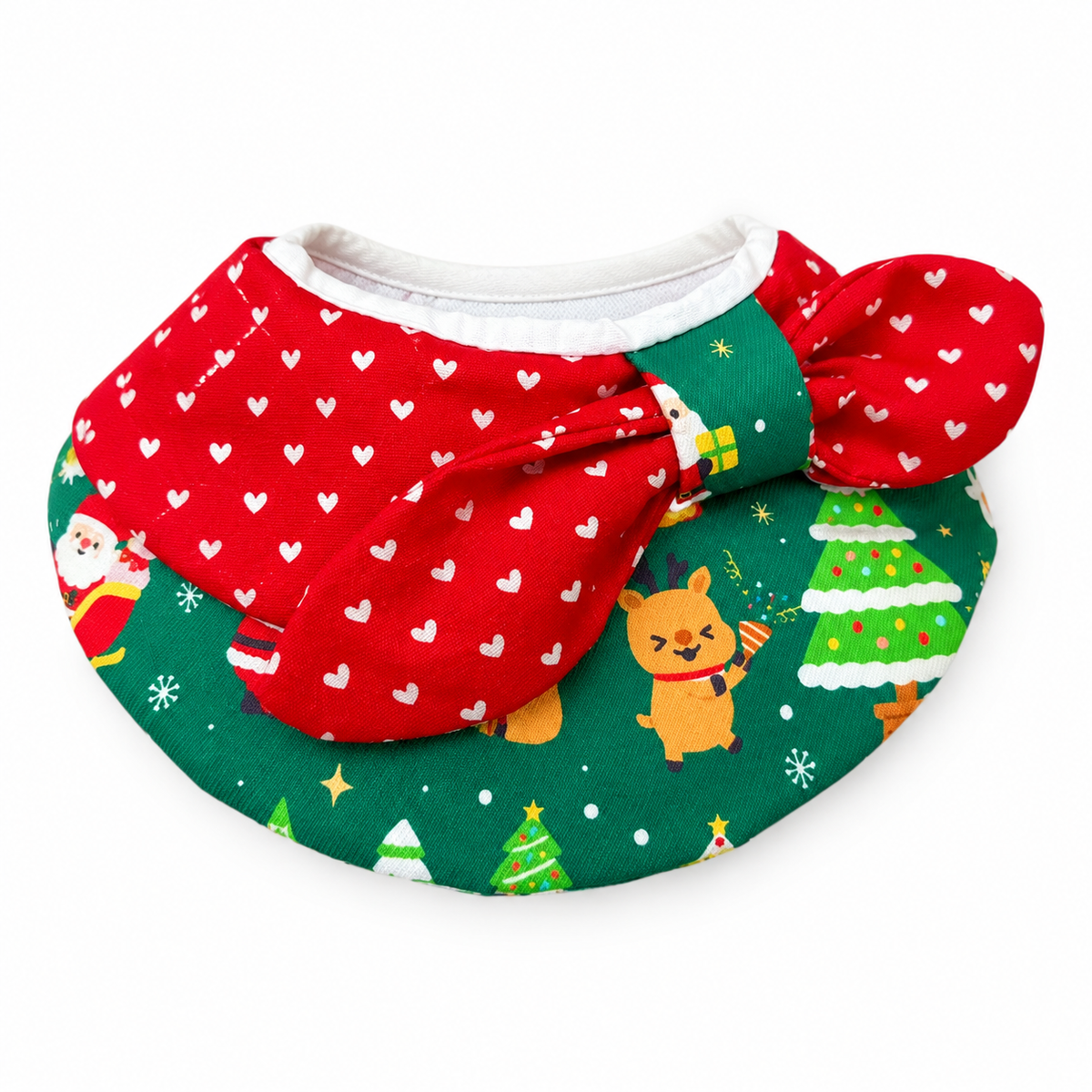 Cartoon Print Holiday Bib - Red Heart Green