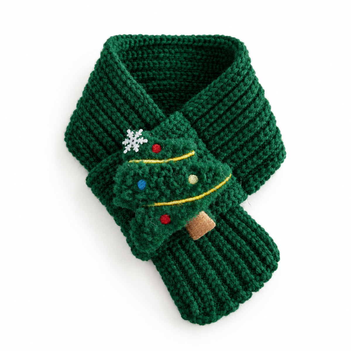Pull-Through Christmas Knit Scarf - Green Tree