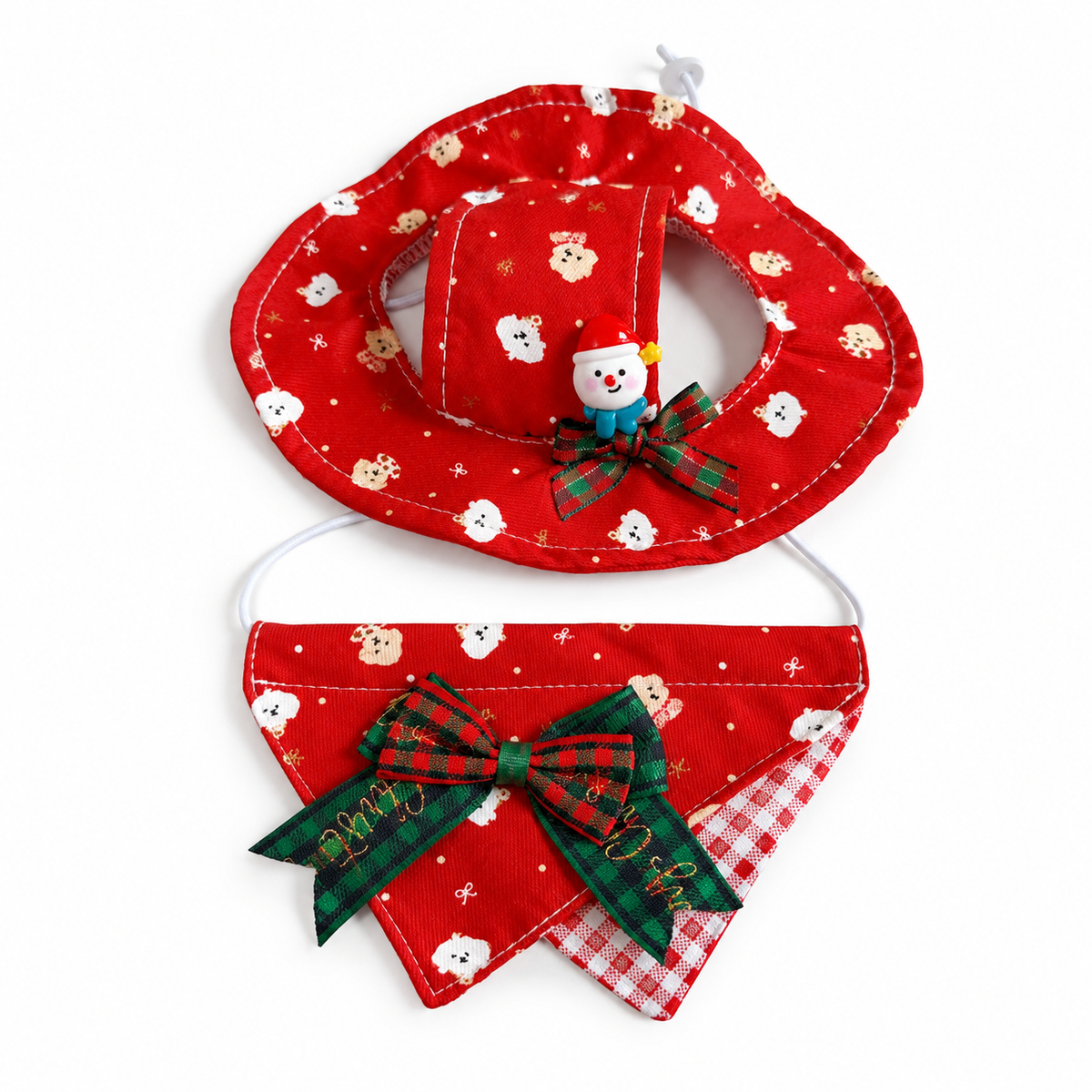 Christmas Bucket Hat & Bandana Set - Red Teddy Print Set