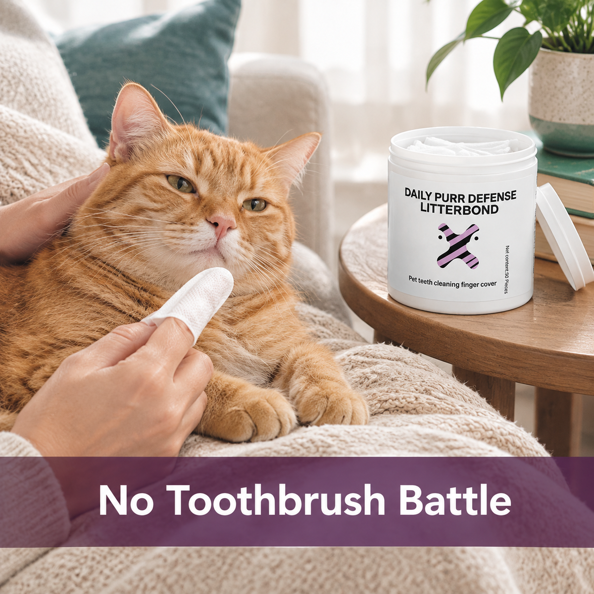 LitterBond PurrWipes Dental Finger Wipes 50 ct - easy to use