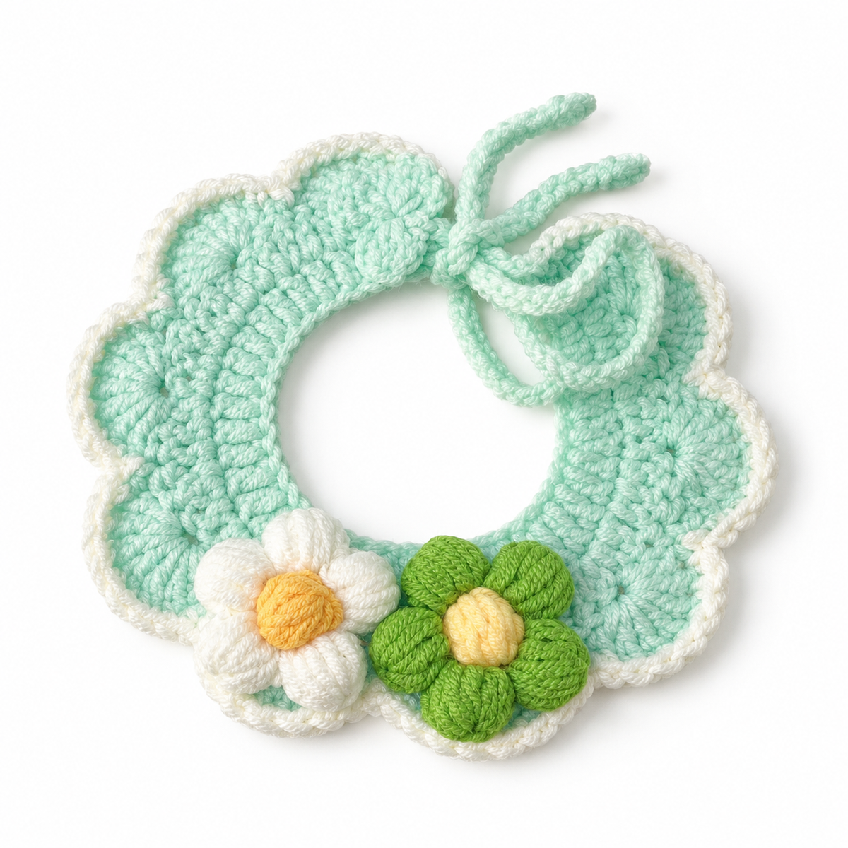 Daisy Pair Scalloped Crochet Collar - Mint