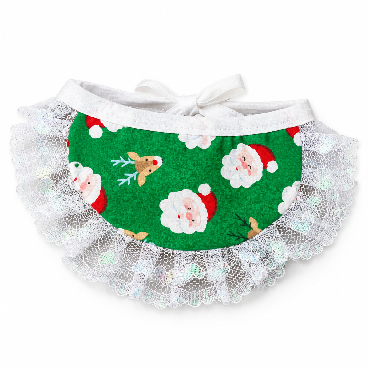 Santa & Candy Cane Lace Bib - Santa Green