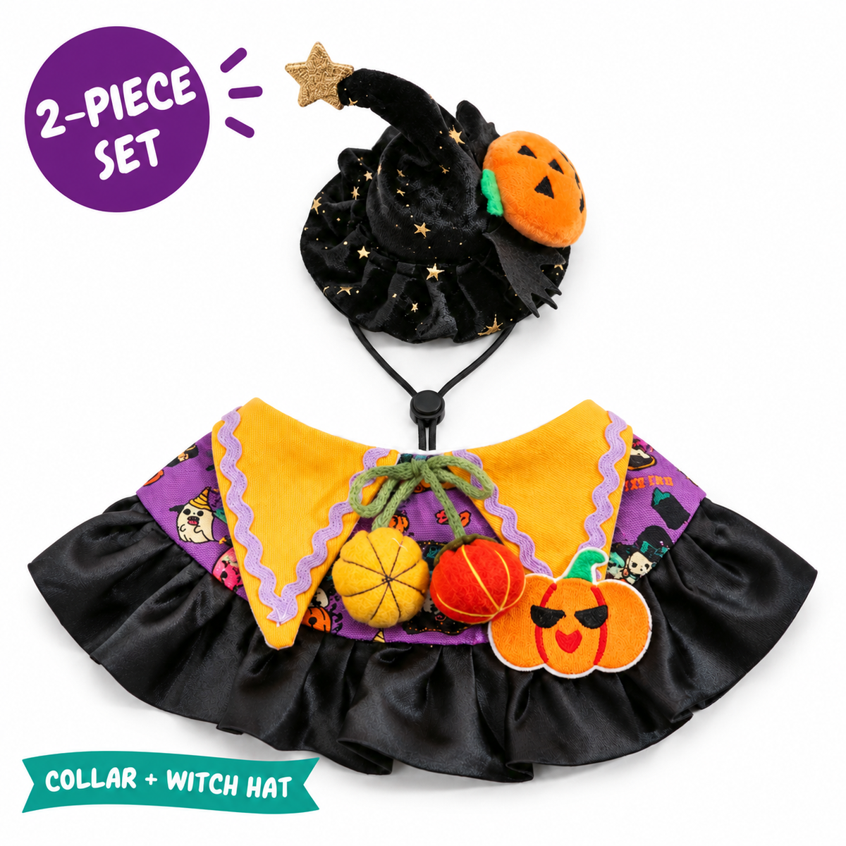 LitterBond Little Witch Collar & Hat Set - main features